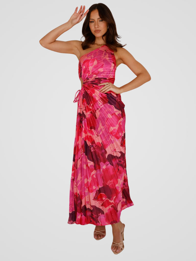 AURORA ONE SHOULDER PLISSEEKLEID