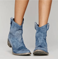 Orthopädische Damen Western Ankle Boots mit Arch Support und flachem Absatz in Blau