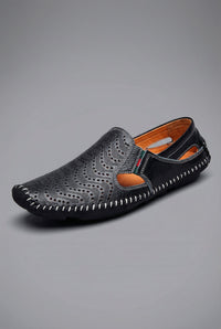 Orthopädische Herren Loafer mit Arch Support und atmungsaktiver Perforation Slip-On Design in Schwarz