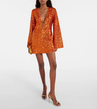 Damen Langarm Party Mini Abendkleid in Orange