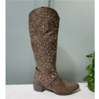Damen Western-Stiefeletten mit Orthopedic Arch Support und Nieten, High Heels elegant in Braun
