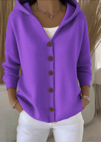 Sofia | Damen Bequem Kapuze Knopfstrickjacke in Lila