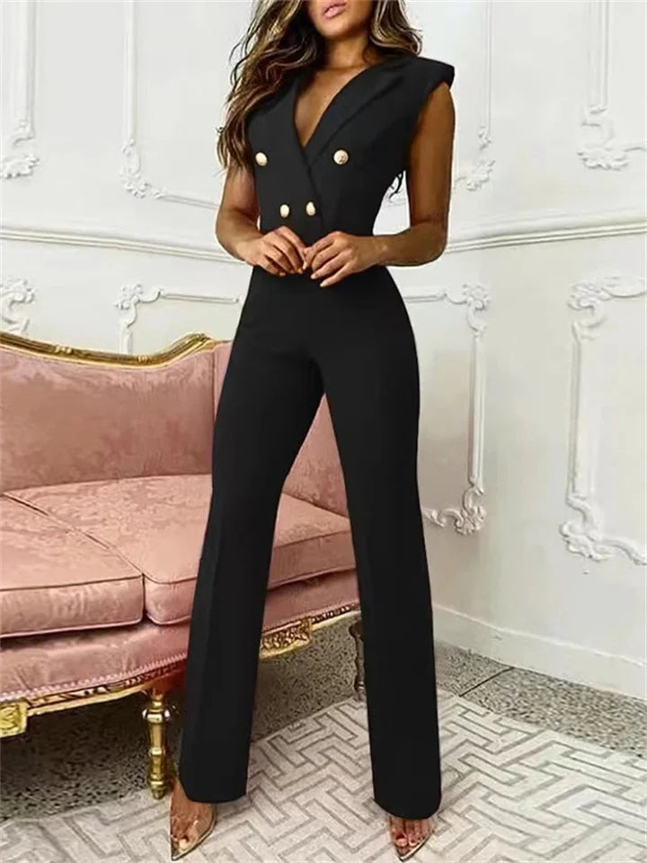 Paula – Stylischer Jumpsuit mit V-Ausschnitt und Hahnentrittmuster