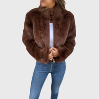 Alina | Warme Fleecejacke Damen Teddy modern chic in Braun