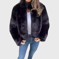 Aileen | Pelz-Winterjacke mit Stehkragen in Schwarz