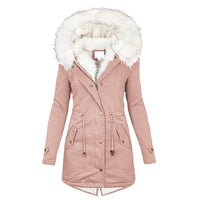Winterjacke Damen Mit Kapuze | Lang Geschnitten Mit Taschen in Rosa