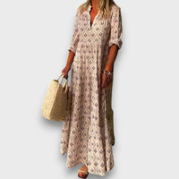 Seriva – Fließendes Maxikleid mit feinem Ethno-Flair in Beige
