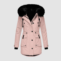 Winterjacke Damen Gefüttert Mit Kapuze | Reißverschluss Jacke Mit Taschen in Rosa