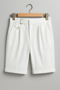 Benjamin | Seitenstrapper Bundfalten Shorts in Weiß