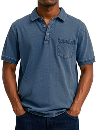Gustav | Herren Vintage Kurzarm Polohemd mit Tasche in Dunkelblau