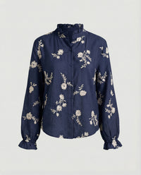 Bestickte Bluse Mit Ballonärmeln Damen in Blau