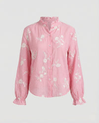 Bestickte Bluse Mit Ballonärmeln Damen in Rosa