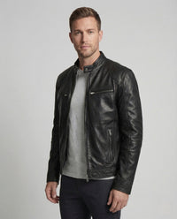 Herren Racer Lederjacke in Schwarz