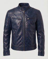 Herren Racer Lederjacke in Dunkelblau