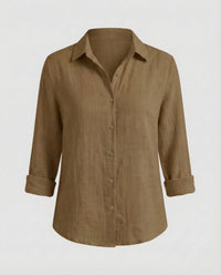 Damen Leinenbluse Blumenprint in Braun