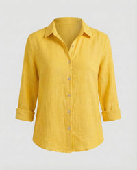Damen Leinenbluse Blumenprint in Gelb