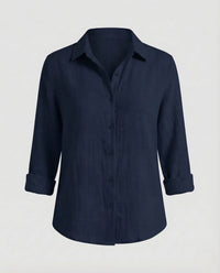 Damen Leinenbluse Blumenprint in Marineblau