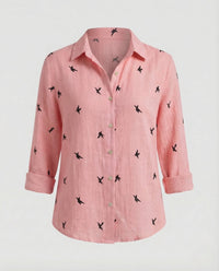 Damen Leinenbluse Blumenprint in Rosa