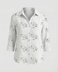 Damen Leinenbluse Blumenprint in Weiß