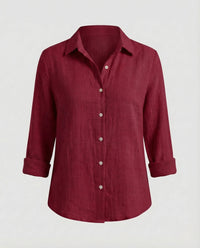 Damen Leinenbluse Blumenprint in Weinrot