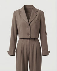 Damen elegantes Tailleur-Set mit kurzem Blazer in Camel