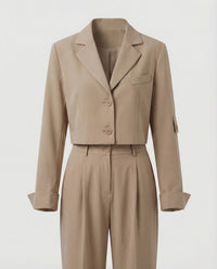 Damen elegantes Tailleur-Set mit kurzem Blazer in Khaki