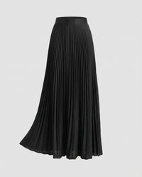 Damen Elegante Blickdichtes Futter Plissee Plissee-Maxirock in Schwarz