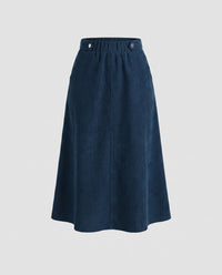 Damen Cordrock mit Knopfdetails in Pfauenblau