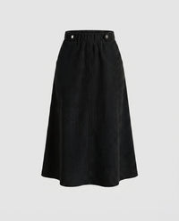 Damen Cordrock mit Knopfdetails in Schwarz