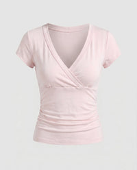 Damen tailliertes Oberteil mit elegantem Wickeldesign und V-Ausschnitt in Pink