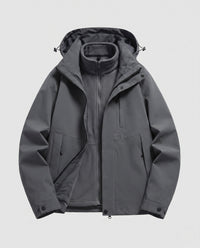 Unisex wasserdichte Softshell-Allwetterjacke mit herausnehmbarer Fleece-Innenjacke und Kapuze in Dunkelgrau