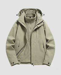 Unisex wasserdichte Softshell-Allwetterjacke mit herausnehmbarer Fleece-Innenjacke und Kapuze in Elfenbein Weiß