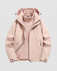 Unisex wasserdichte Softshell-Allwetterjacke mit herausnehmbarer Fleece-Innenjacke und Kapuze in Rosa
