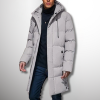 Herren Winterjacke | Gepolsterter Mantel Mit Kapuze in Grau