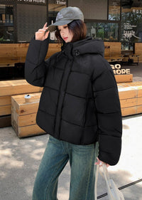Puffer Winterjacke Kapuze in Schwarz