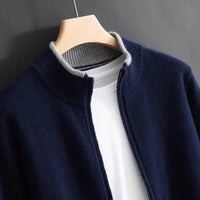 Reißverschluss Strickjacke Für Herren | Minimalistischer Stil Mit Stehkragen in Blau