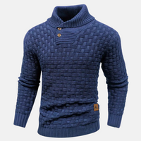 Pullover Herren Strick Mit Knopfkragen | Struktur Design in Blau