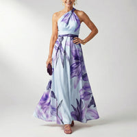 Jessica | Damen Bedrucktes Neckholder Abendkleid in Lila