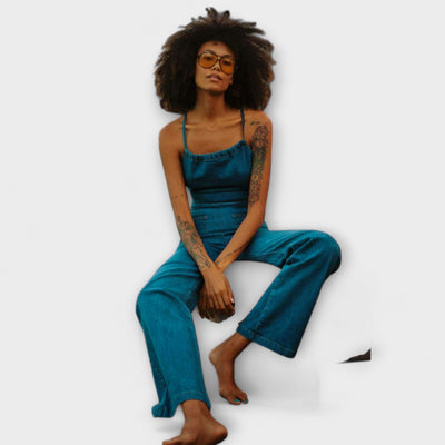 Gabriella - Denim-Jumpsuit mit weitem Bein und Bindeband im Rücken