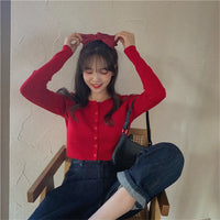 Erika | Crop-Top-Pullover mit Knöpfen in Rot