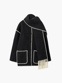 Stylischer Warmer Schal und Mantel - Roose in Schwarz/Weiß