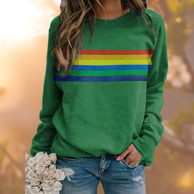 Damen Pullover mit Regenbogen-Print – Bequemer und stylischer Sweater im Retro-Look