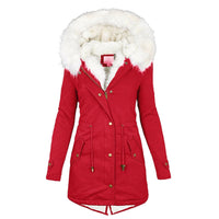 Winterjacke Damen Mit Kapuze | Lang Geschnitten Mit Taschen in Rot