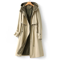 Trenchcoat Damen | Langer Übergangsmantel Mit Kapuze in Beige