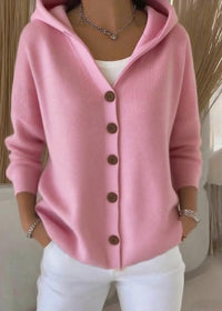 Sofia | Damen Bequem Kapuze Knopfstrickjacke in Rosa