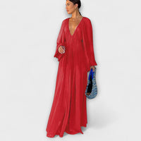 Elegantes Plissiertes Langarmkleid in Sommerrot