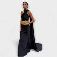 Schickes Off-Shoulder Halter Maxikleid in Schwarz