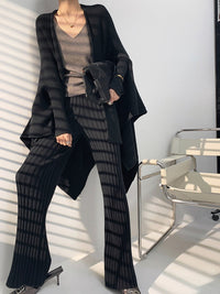 Damen Gerippt Lang Stoffhose in Schwarz