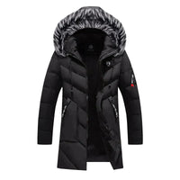 Herren Winterjacke | Langer Steppmantel Mit Kapuze in Schwarz