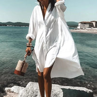 Hermine - Mühelose Eleganz: Übergroßes weißes Hemdblusenkleid | Luftige Beachwear: Lässiges Oversized-Hemdkleid in Weiß